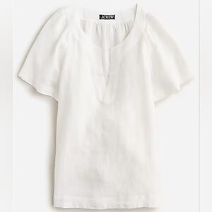 J. Crew Flutter Sleeve Linen V-neck Top In White - Size S